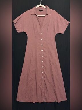 Madewell Women’s Shell Button-Front Dress in Dusty Brown Rose Linen & Viscose 2